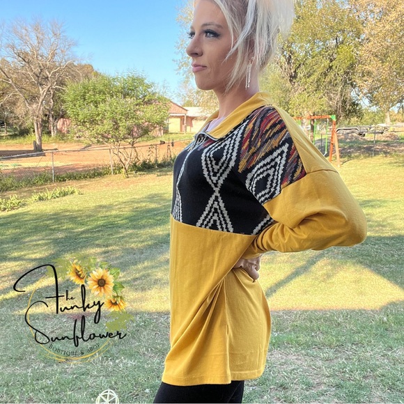 Mustard Aztec Pull Over Top - Picture 3 of 4